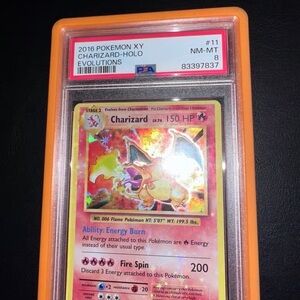 PSA 8 Heavy Holobleed Charizard 11/108 Evolutions Holo rare error Pokémon card